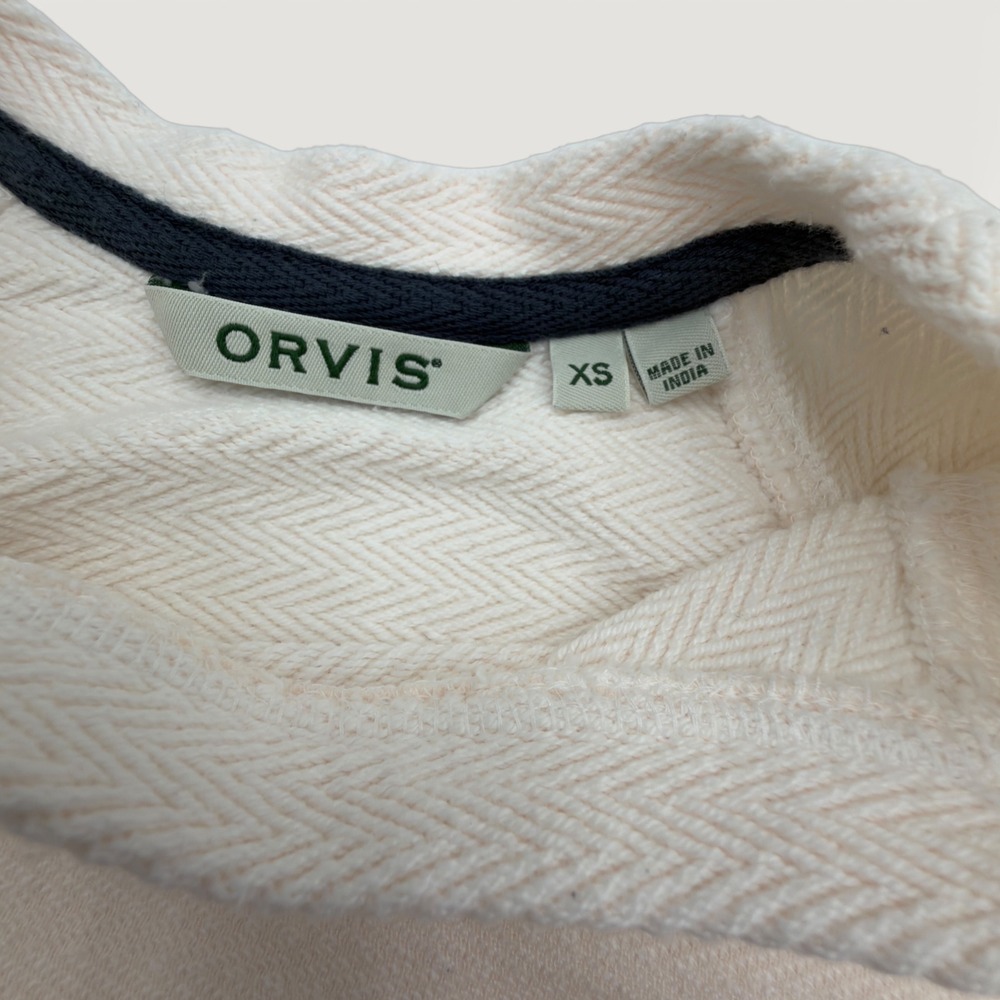 Orvis Womens XS Cream Herringbone Textured 100% Cotton Raglan Sweatshirt Preppy - Picture 4 of 10